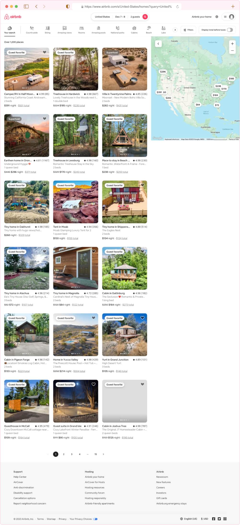 Airbnb Search Page
