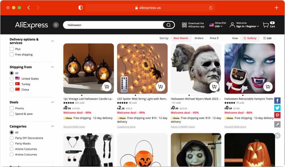 Halloween products on Aliexpress