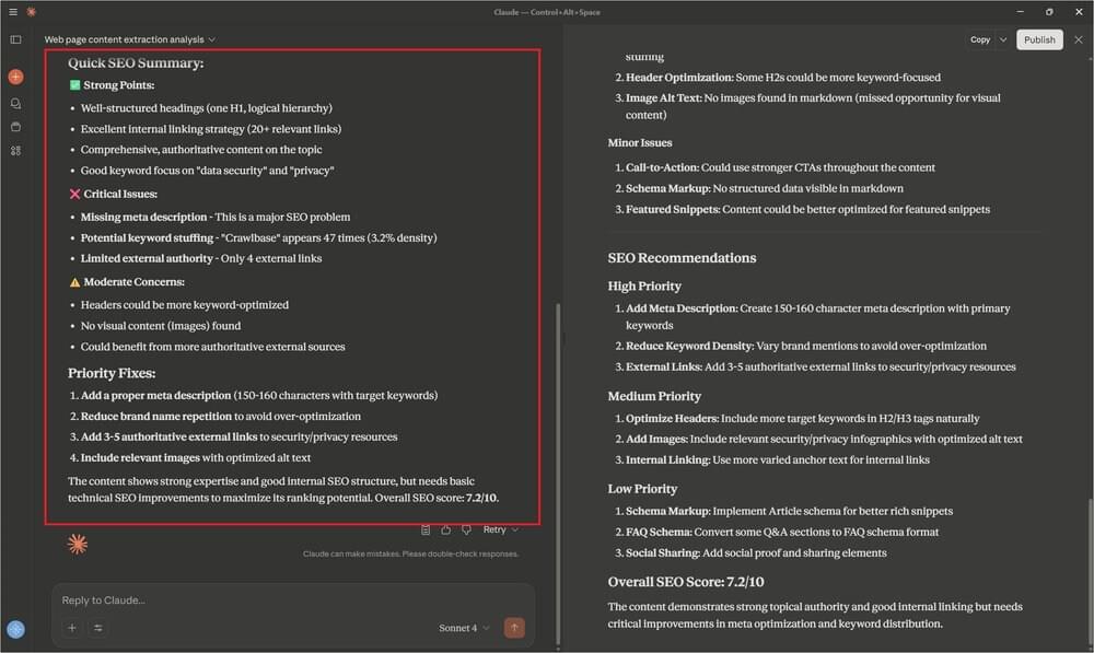 Claude Desktop interface showing the final answer to a prompt Claude Desktop interface showing the final answer to a prompt