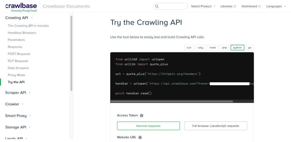Try Crawling API docs