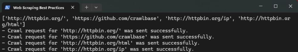 Screenshot of Crawl console output Screenshot of Crawl console output
