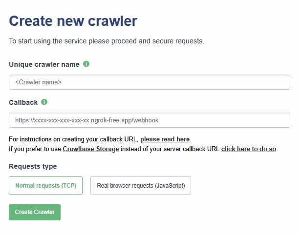 Screenshot to Create New Crawler Screenshot to Create New Crawler