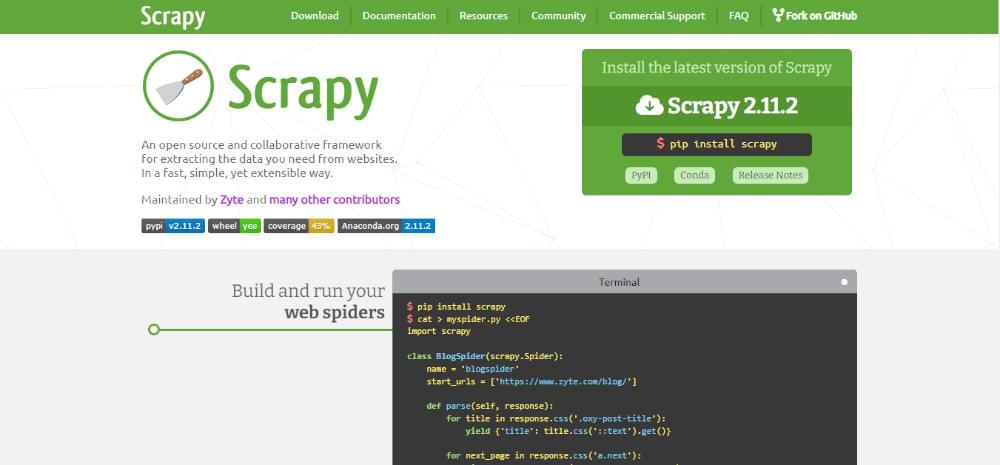 Scrapy for Python web scraping