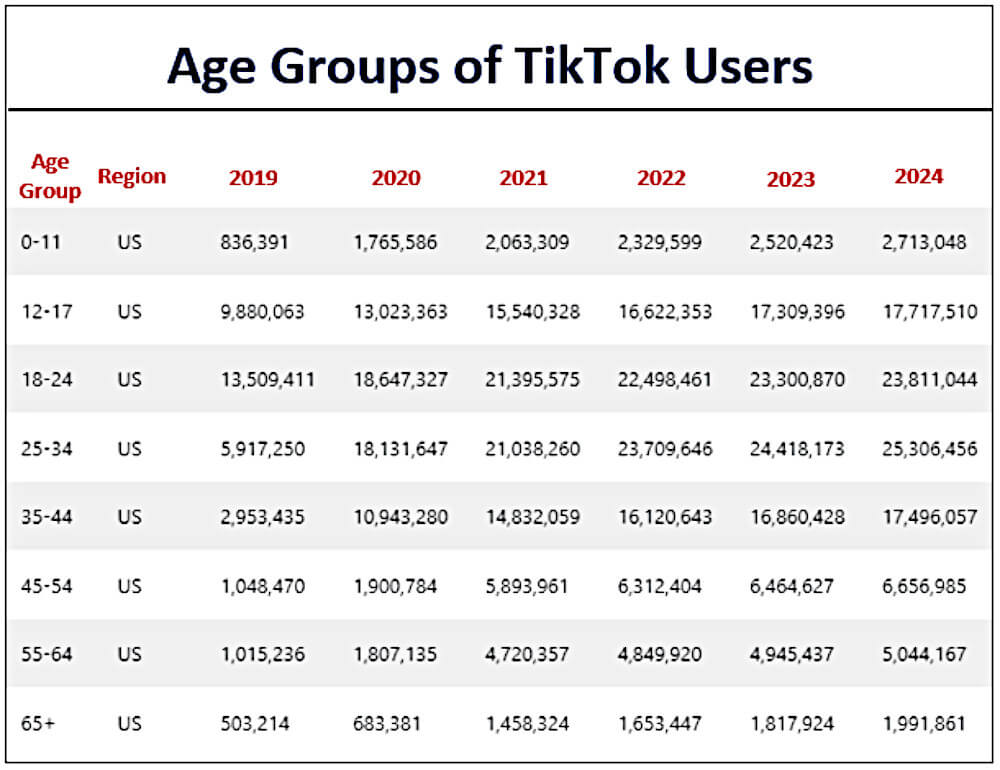 Age groups of TikTok users