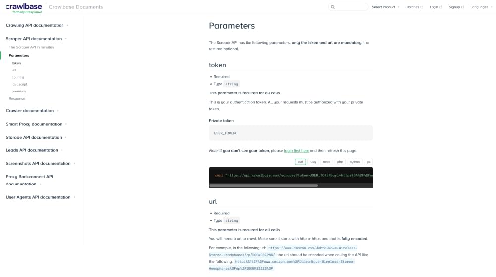 Crawlbase Scraper API 参数