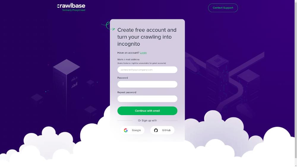 Crawlbase signup screen