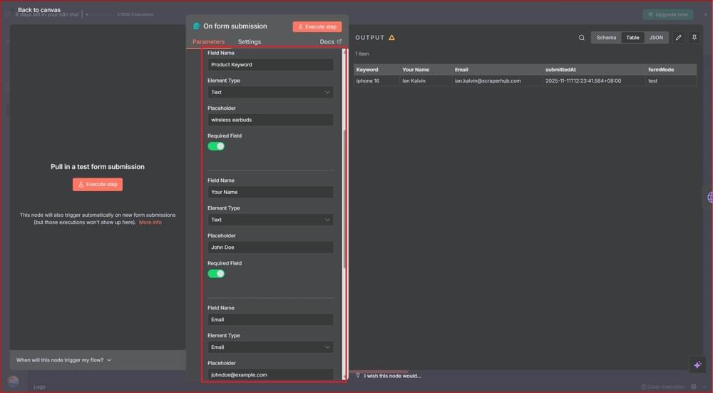 On form submission Form Elements configuration