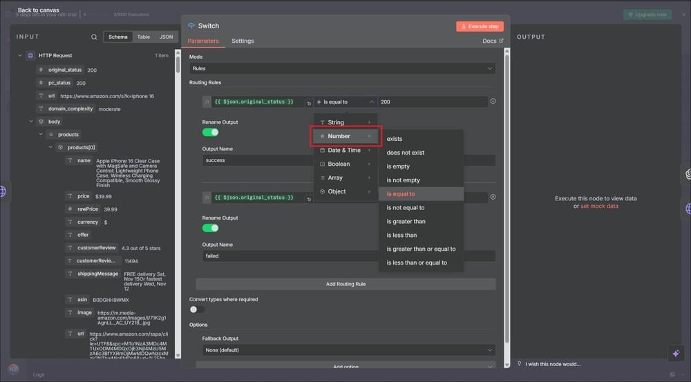 In Switch Configuration, make sure to choose Number