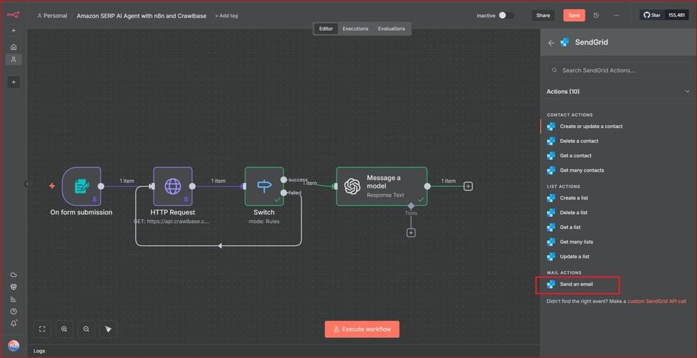 Choose Send an email