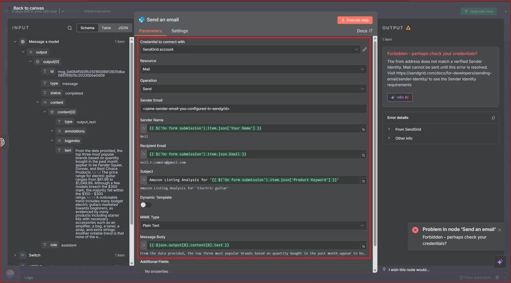 Send an email Configuration