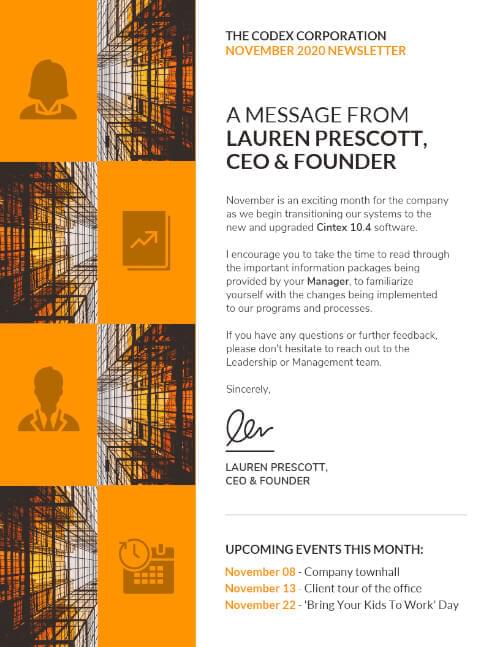 Codex corporation newsletter from CEO