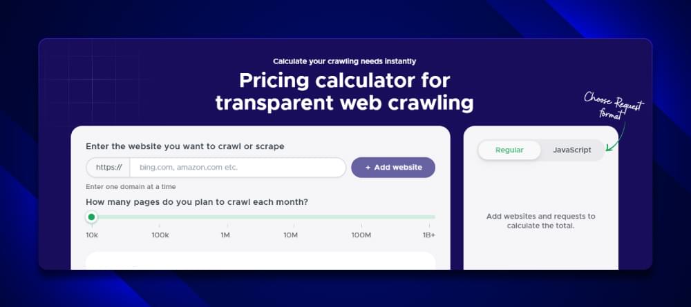 Crawlbase web scraping pricing calculator