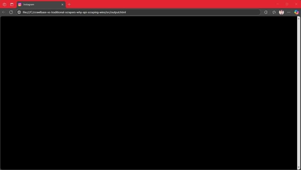 Screenshot of browser after traditional scraping Screenshot of browser after traditional scraping