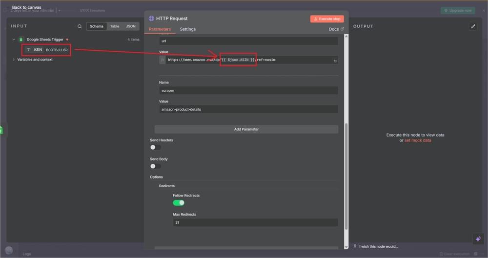 Drag-and-drop interface for dynamically inserting ASIN values into the Amazon product URL