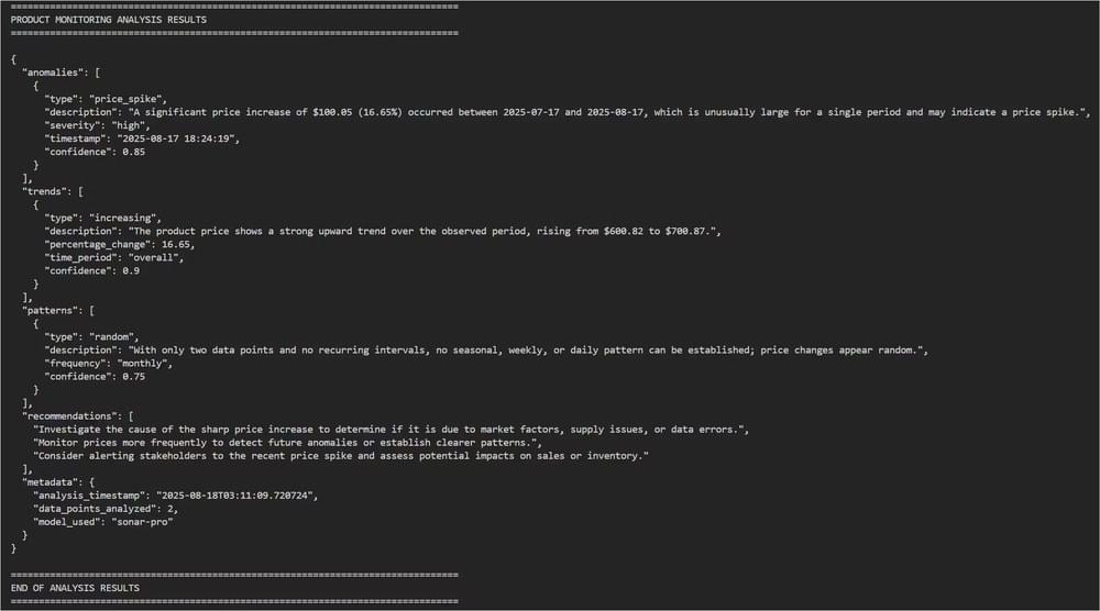 A sample output produced by Perplexity AI