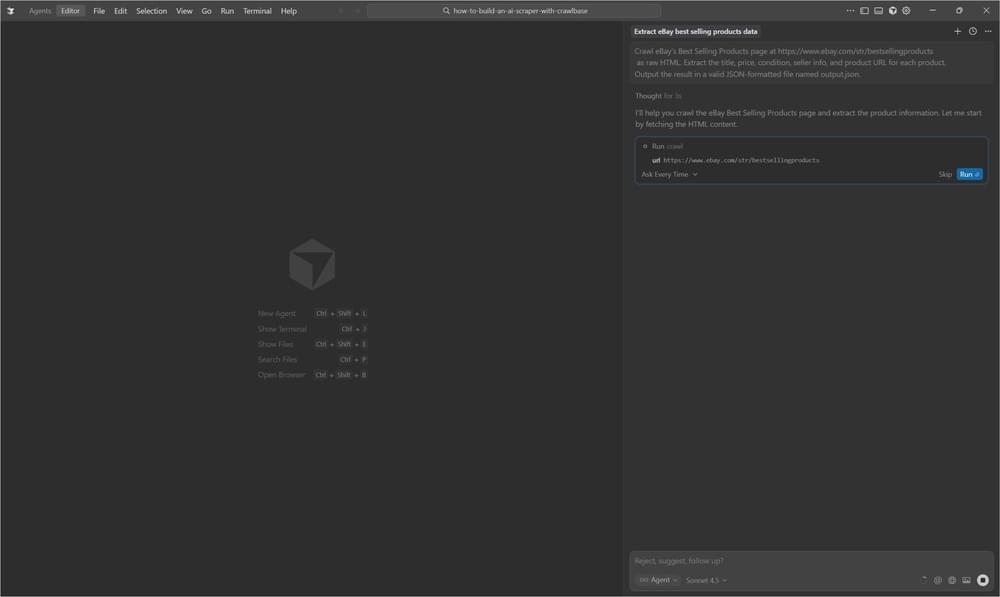Approving Crawlbase MCP request in Cursor IDE