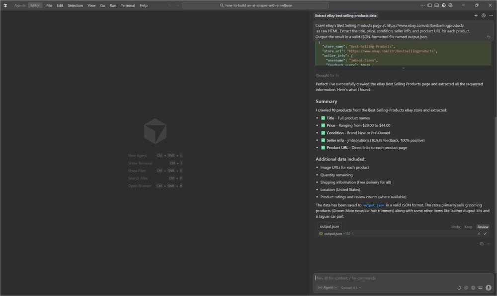 AI agent extracting data from eBay listing