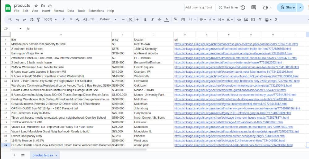 Save Craigslist data into CSV file