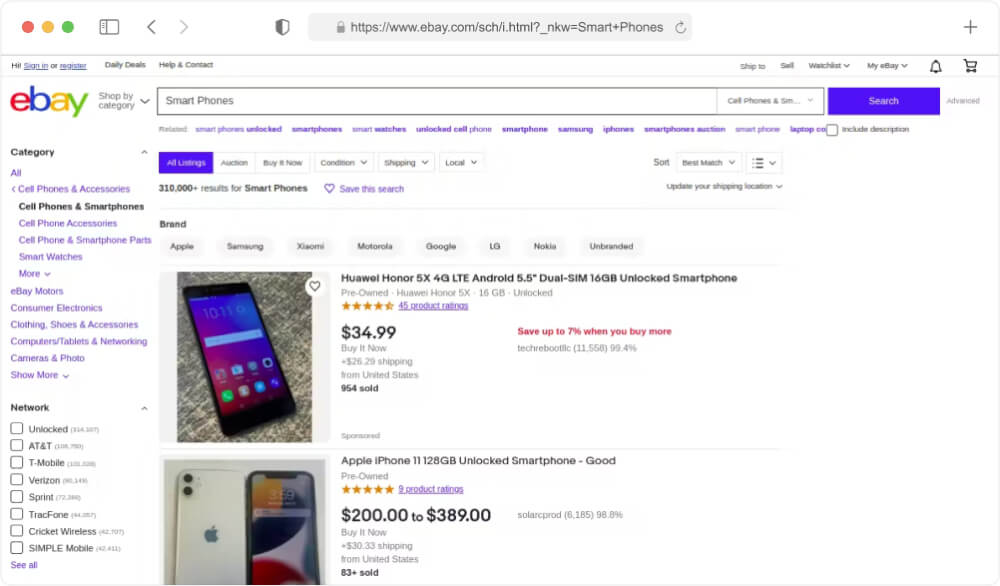 eBay Search Results Page
