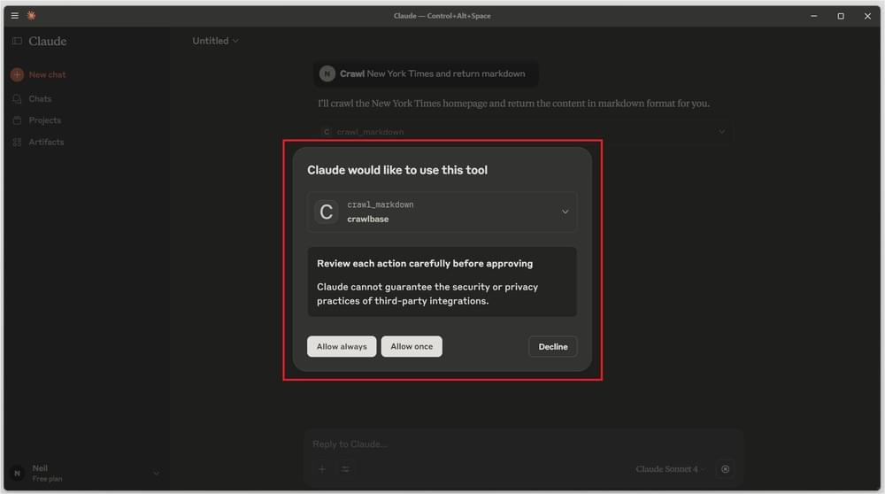 Claude Desktop displaying a prompt confirmation dialog