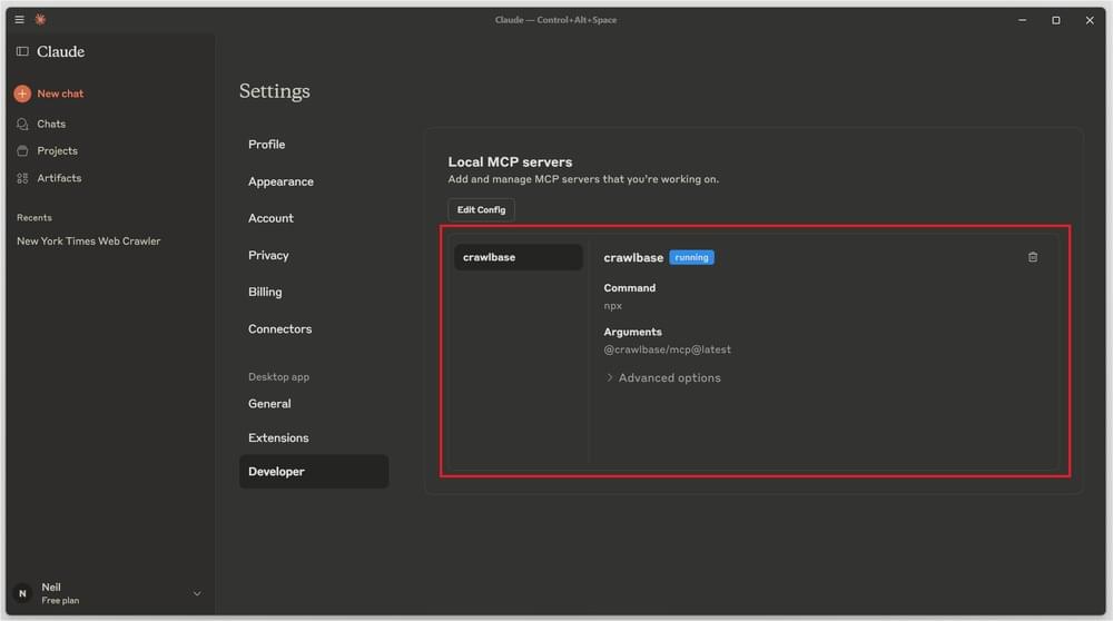 Claude Desktop with Crawlbase MCP server configured