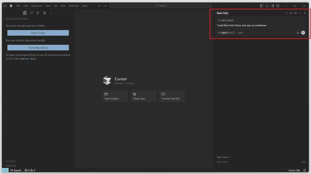 Cursor IDE displaying the prompt input field