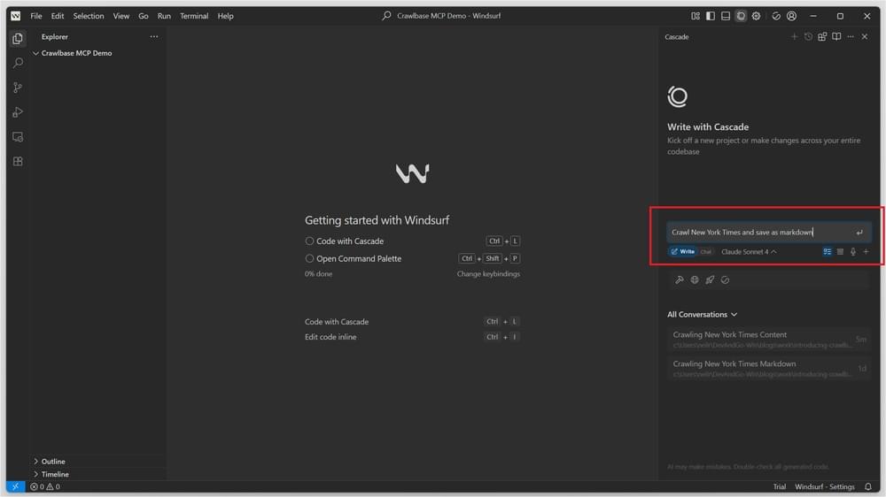 User prompt text box displayed in Windsurf IDE
