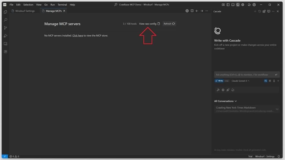 Windsurf IDE displaying the MCP Servers setup interface