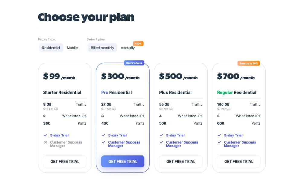 Soax pricing table