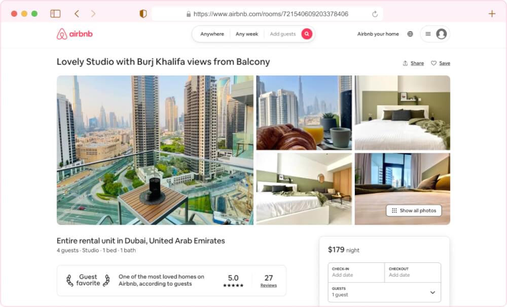 Airbnb property page