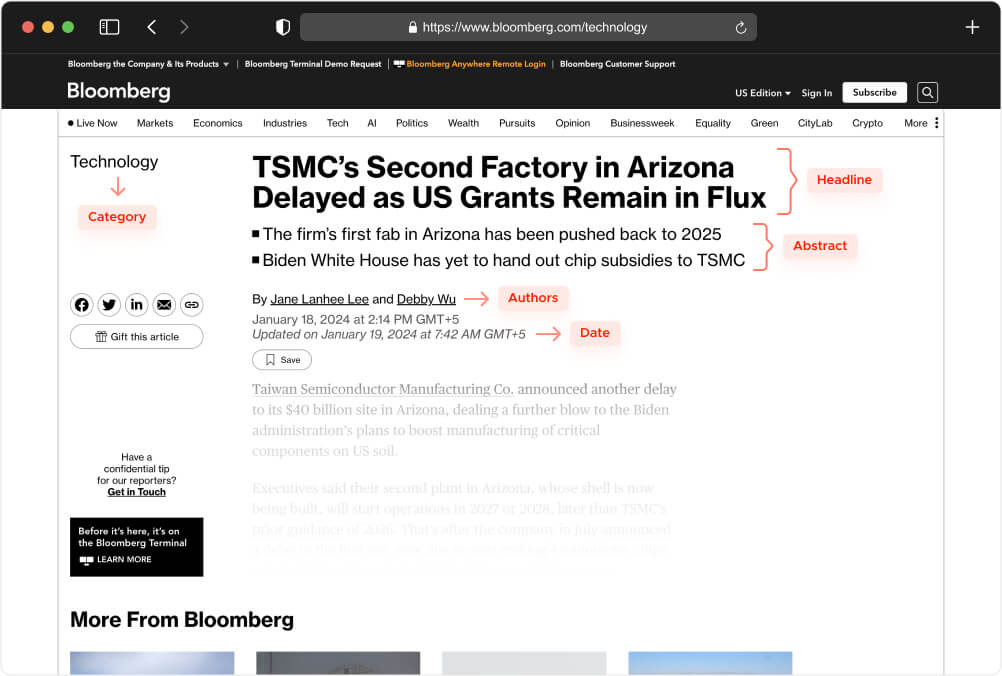 Bloomberg News Article page