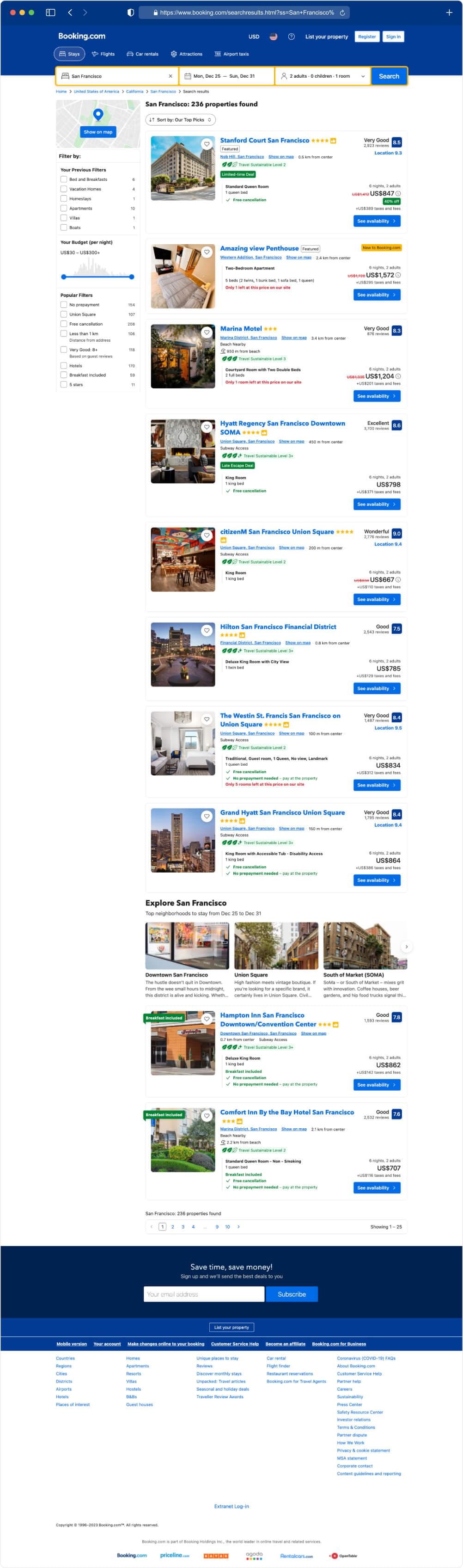 Booking.com search result page