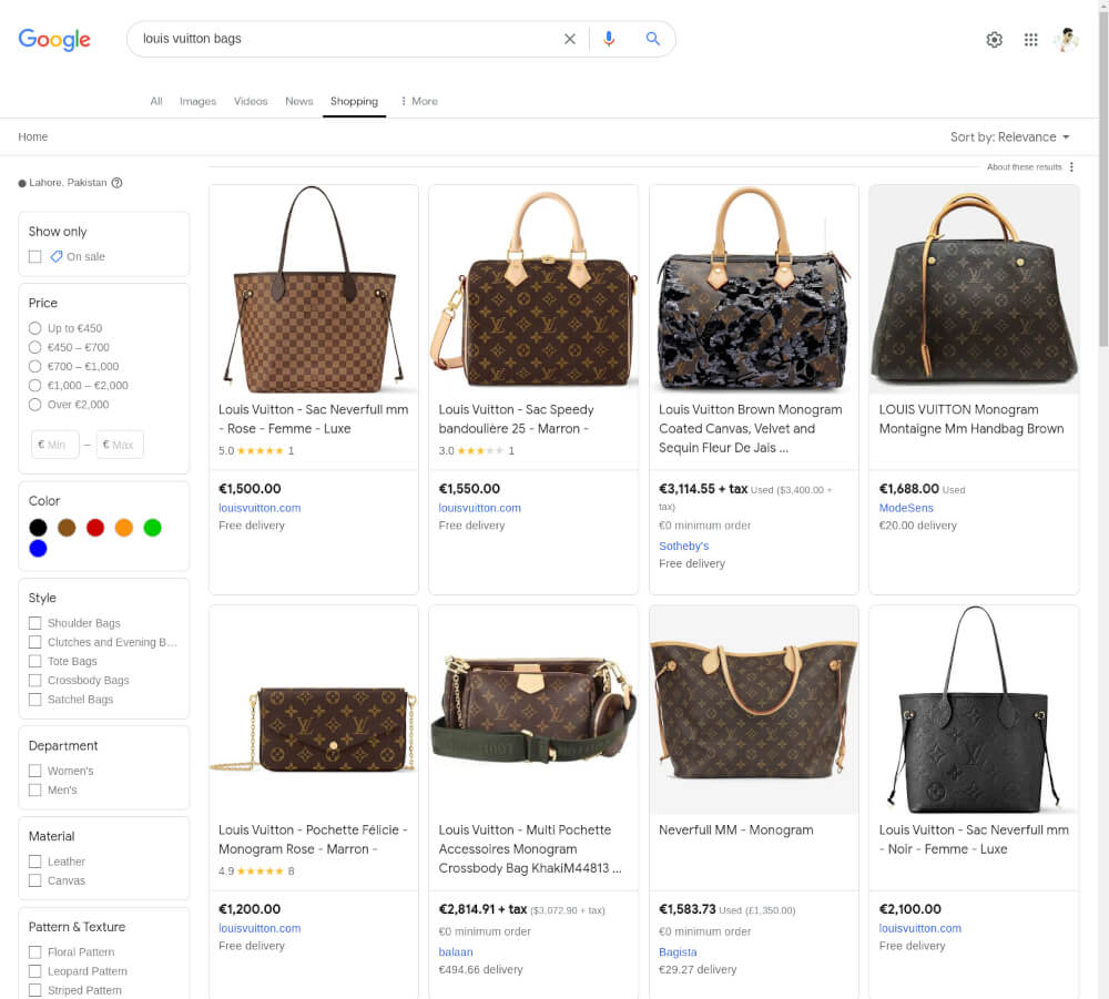 Google Shopping SERP