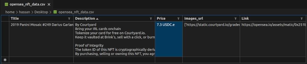 opensea_nft_data.csv file snapshot