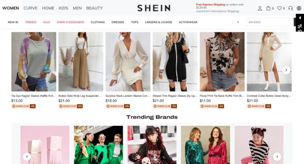 Shein home page