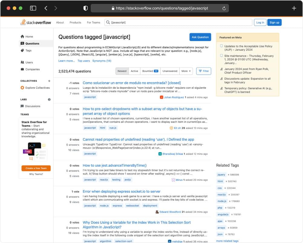Stack Overflow Questions page 
