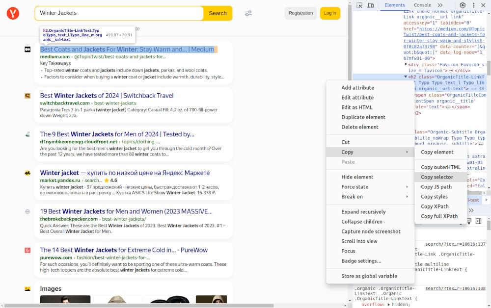 Yandex Search Results Inspect