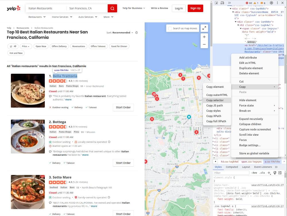 Yelp Search Page Inspect